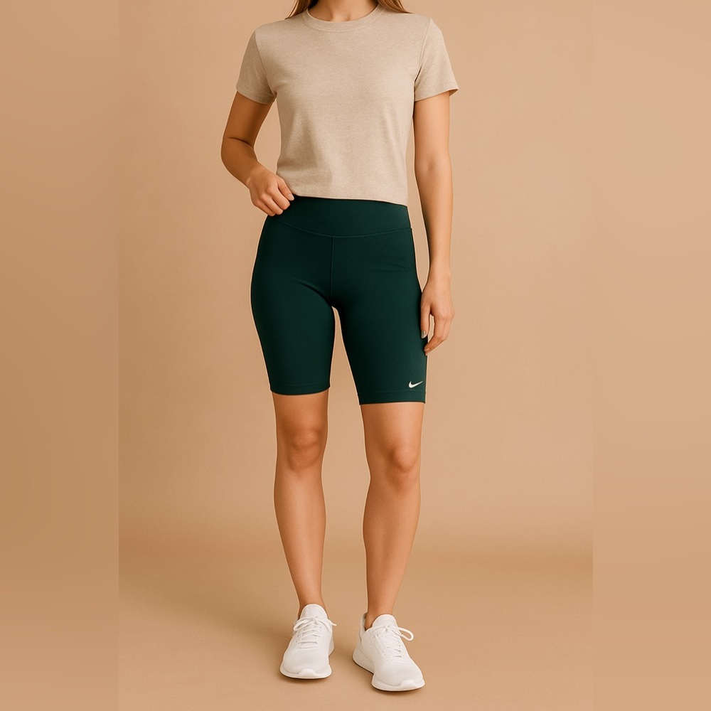 Nike Dark Green Cotton Blend Biker Shorts | Size M - Picture 2 of 7